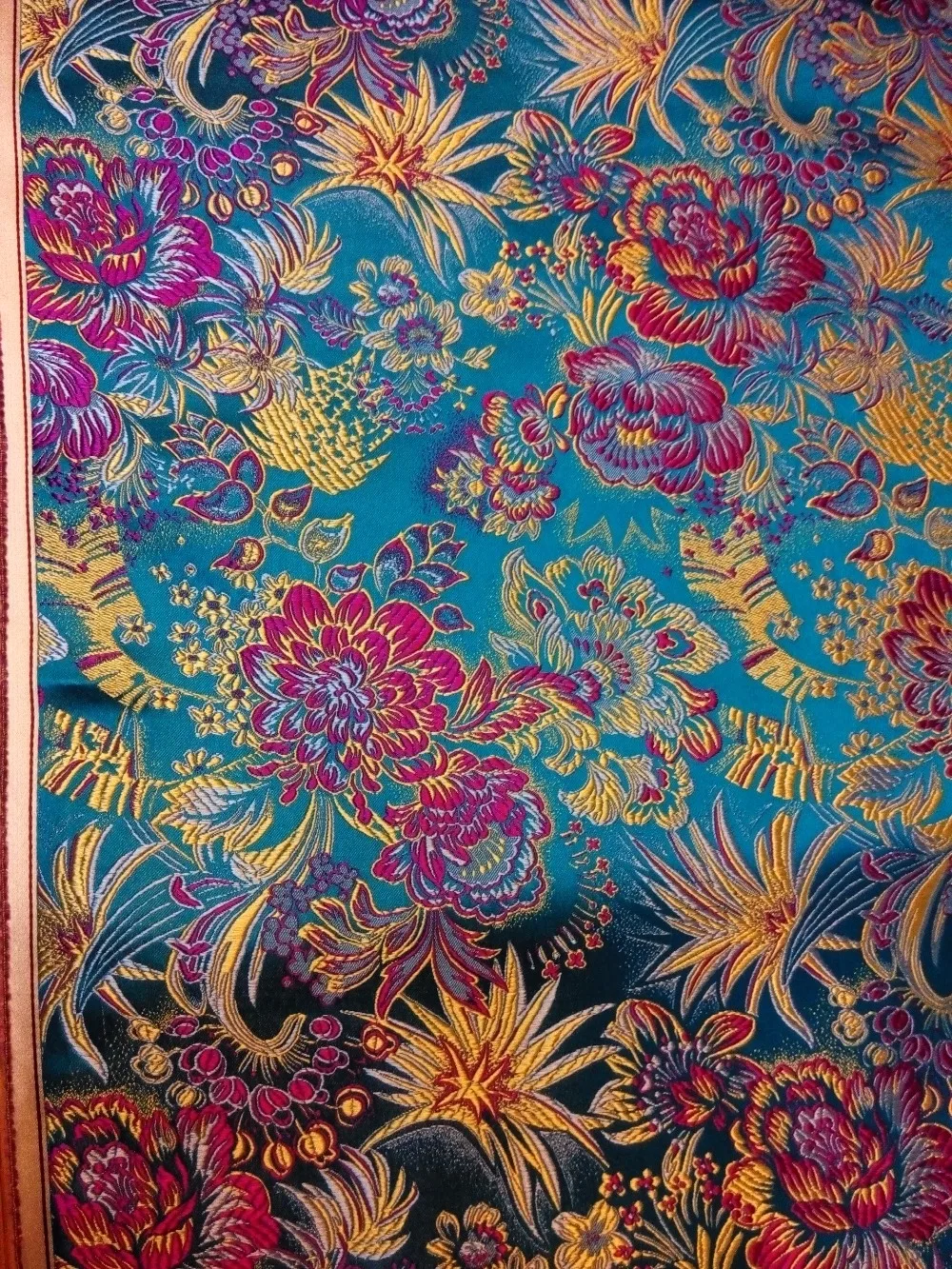 Тканевая Китайская традиционная шелковая парча цвета голубого озера с рисунком