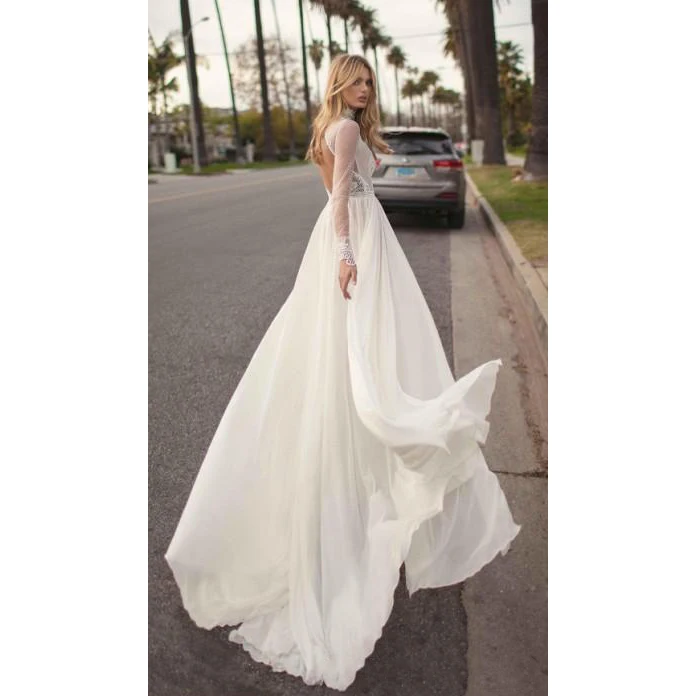 Богемское свадебное платье 2019 трапециевидной формы кружево Аппликация сбоку