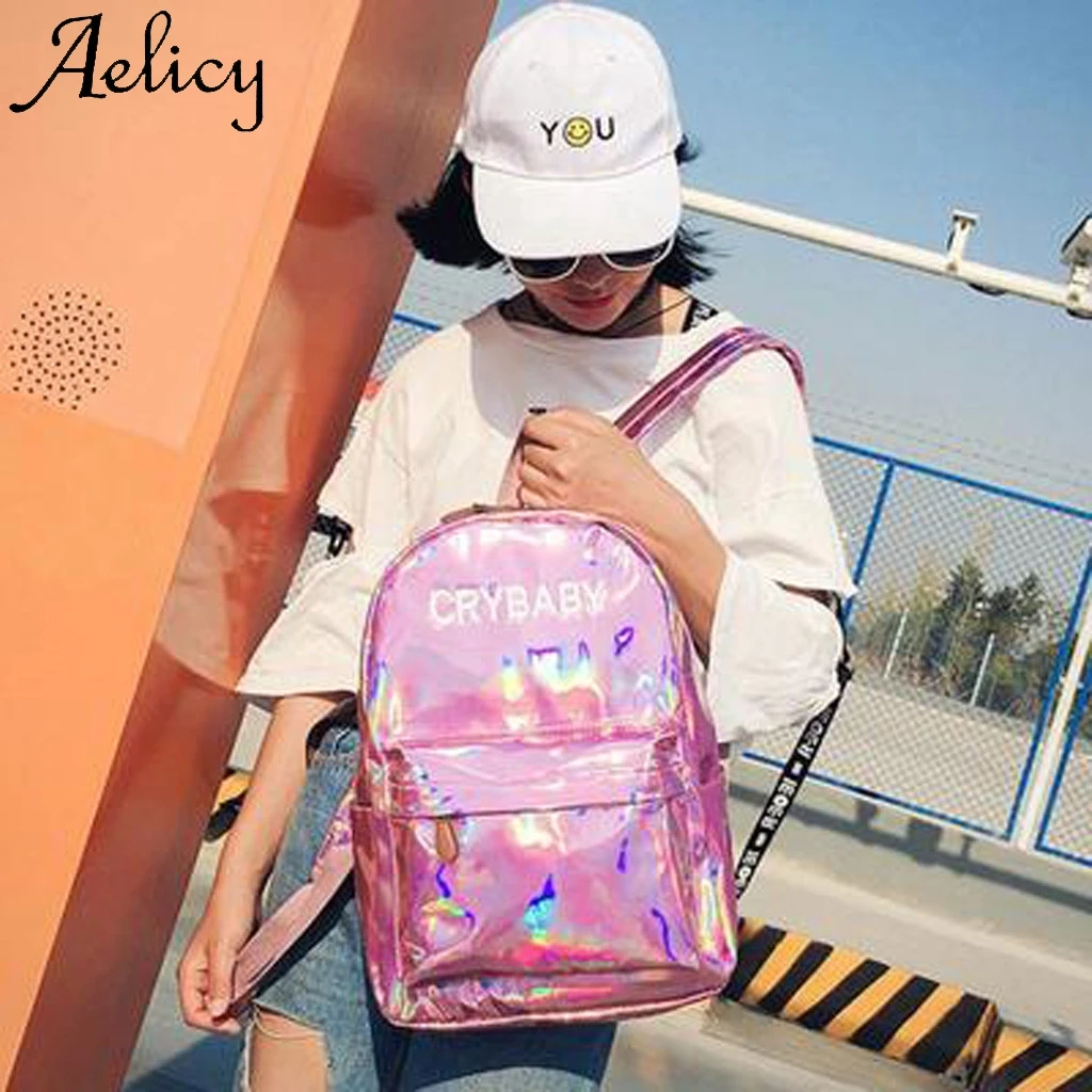 Aelicy рюкзак для женщин модная кожаная Большая вместительная голографическая школьная сумка для книг Высокое Качество Твердая Сумка Простой карман для телефона
