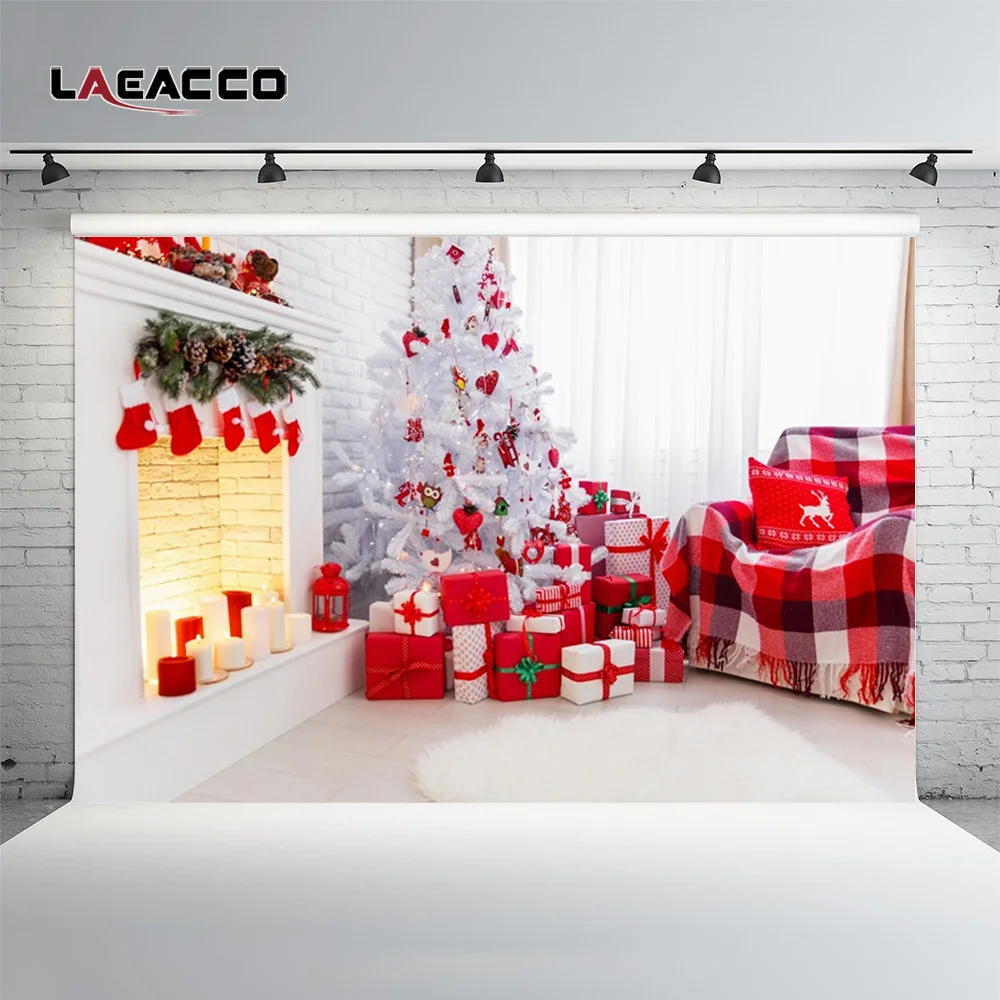Laeacco Christmas Tree Gifts Fireplace Scene Photography Backgrounds New Year Home Decoration Backdrops For Photo Studio | Электроника