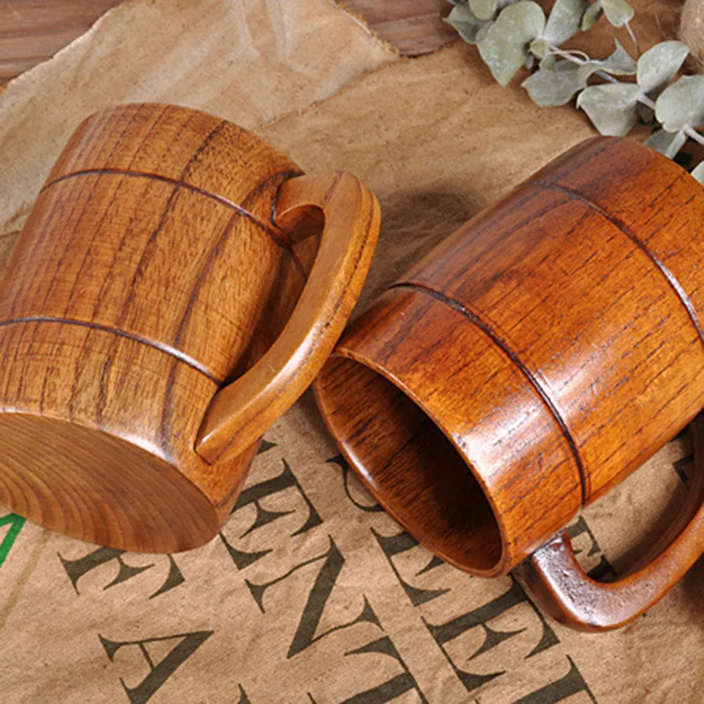 HSU Hot Sale Cup 1X Wooden Tea Cups Jujube Wood Mug Handmade Barrel Juice Beer Cup Durable Travel vasos de acero inoxidable