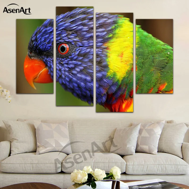 4 шт. современные настенные картины на холсте парные попугаев птица живопись для