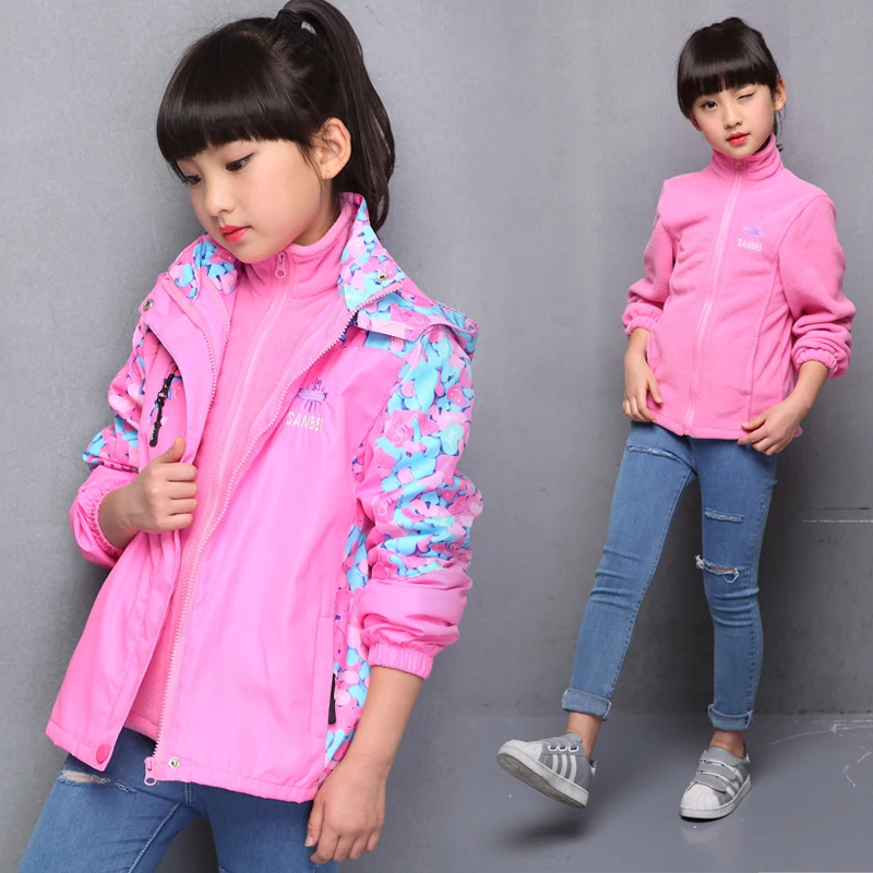 Outdoor winter jacket girls coat clothes detachable kids fashion windbreaker hooded outerwear for children spring/autumn | Детская