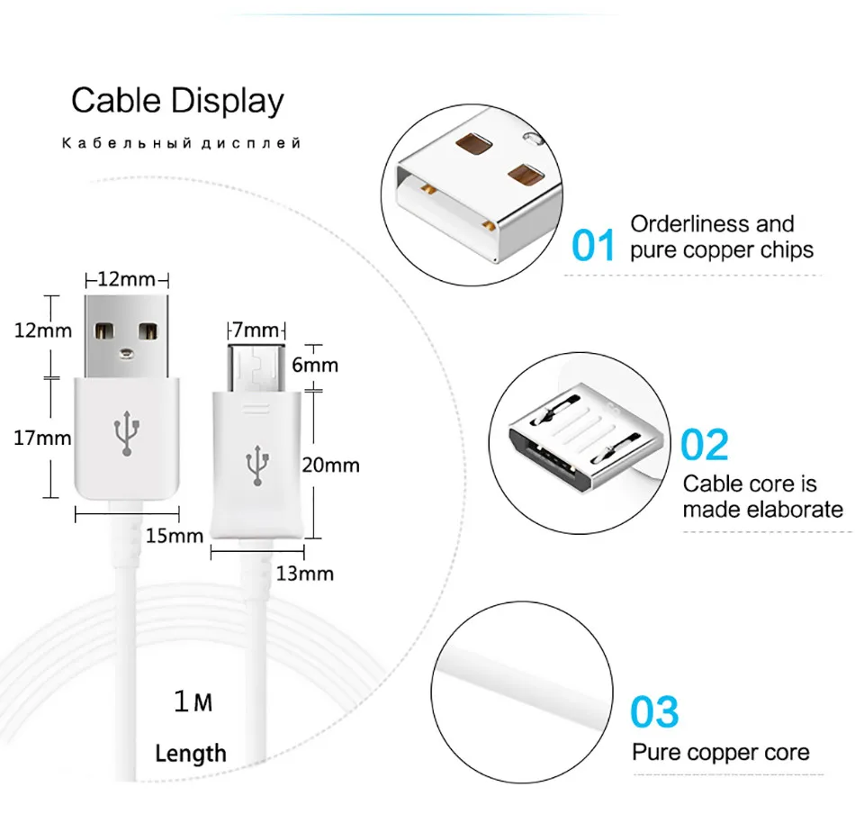 Сетевое зарядное устройство с кабелем Micro USB 5 В 2 А для Samsung S4 I9500 S3 S6 S7 edge J5 2017 J7 A2 Core