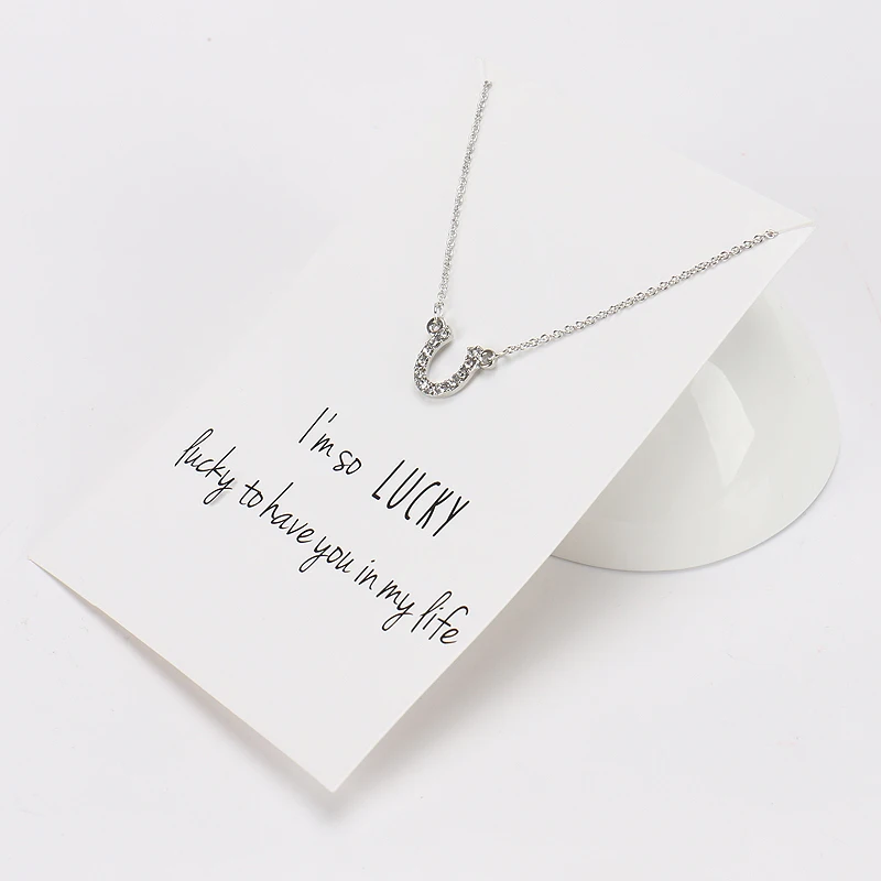 Открытка Желания Ангельские Крылья Письмо Восьмерка В Форме Подковы С Подвесками С Цирконами Золотого Цвета Серебряные Цепи Для Женщин CN53 on.