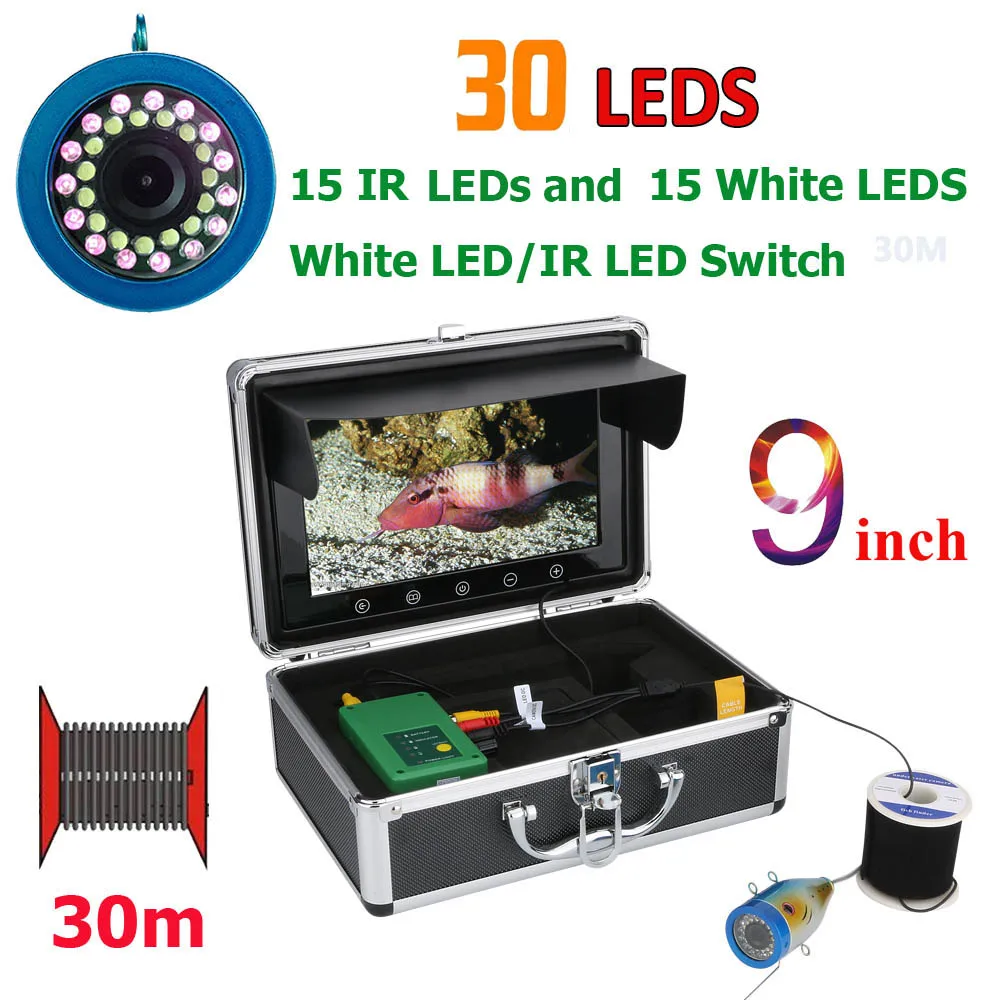 

9 Inch 30M 1000TVL Fish Finder Underwater Fishing Camera 15pcs White LEDs + 15pcs Infrared Lamp For Ice/Sea/River Fishing