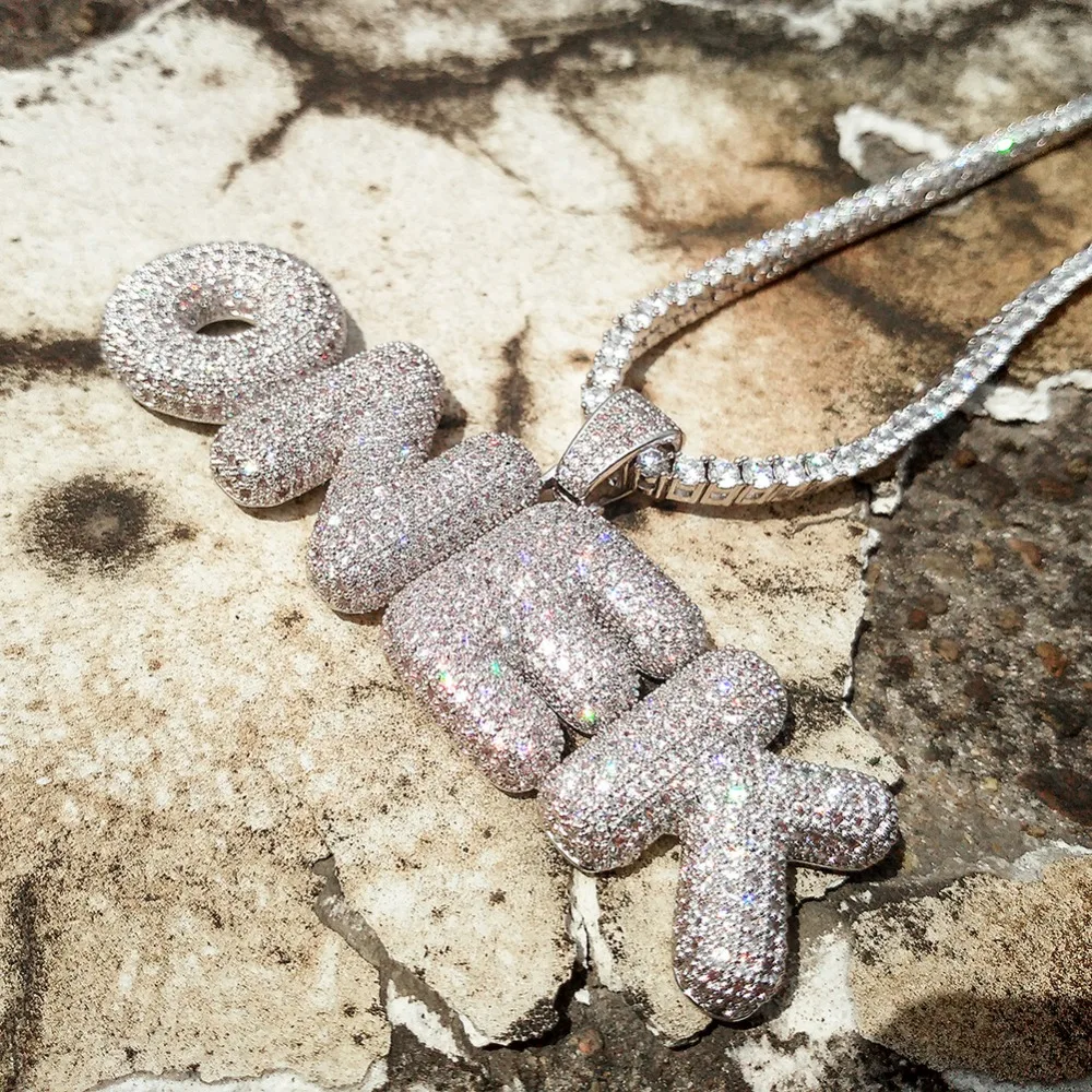 TOPGRILLZ хип хоп мужские ювелирные изделия A-Z Micropave Циркон пользовательское имя Пузырьковые буквы льдом кулон ожерелье с теннисная цепочка DIY