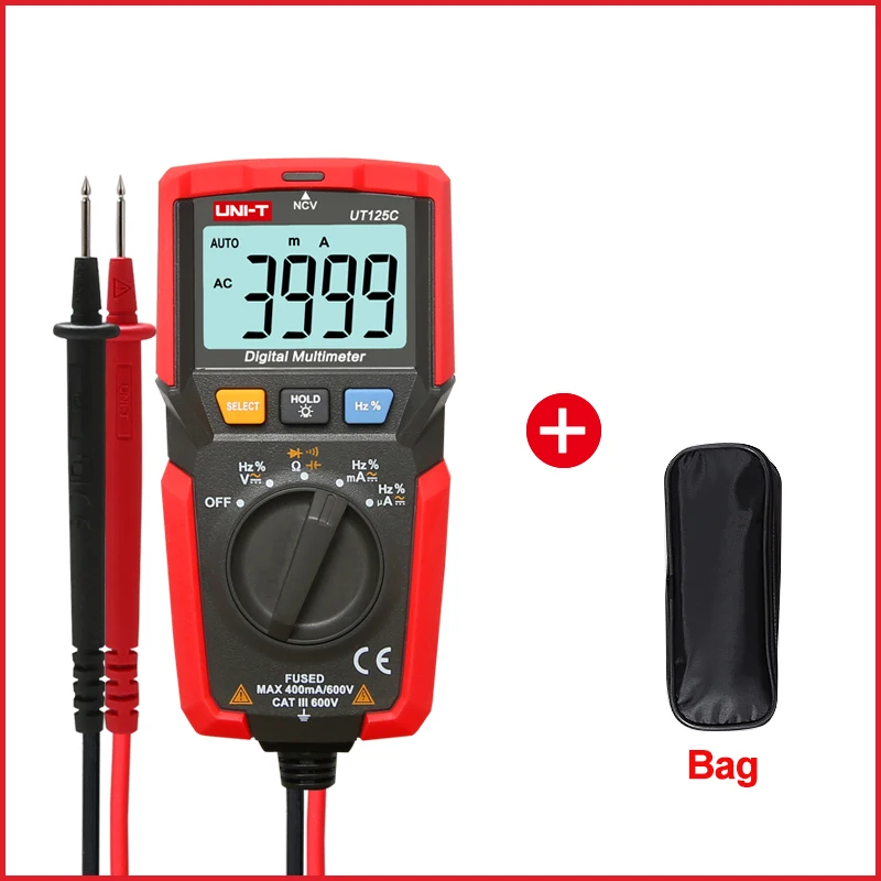 UT125C and Bag UNI-T UT125C цифровой карманный мультиметр DMM Электрический измеритель NCV тест AC DC напряжение тока резистор конденсатор Тест er Multimetro - Цвет: UT125C and Bag