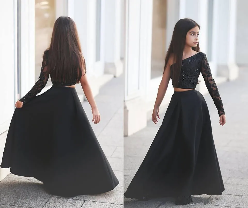 

Satin Lace Irregular shoulder strap Black flower boy Irregular Xiuzi Fashion Child Kids Party Dresses