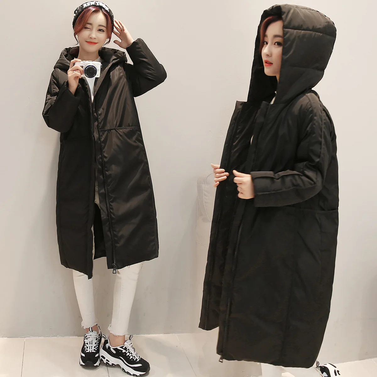 2017 Новинка зимы женские Модные пальто с капюшоном длинный Тренч женская тонкий