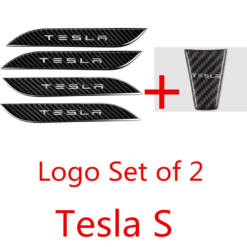 Tesla Автомобильная дверная ручка Накладка протектор Наклейка 3D Настоящее углеродное волокно с полиуретаном для Tesla модель S - Название цвета: Logo Set of 2