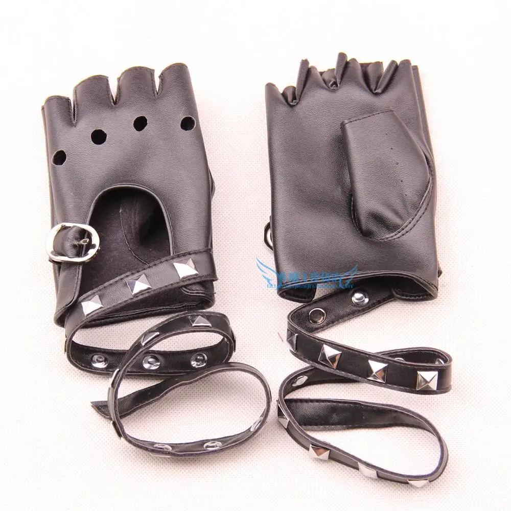 Женские перчатки из искусственной кожи пикантные полупальцевые заклепки ремни