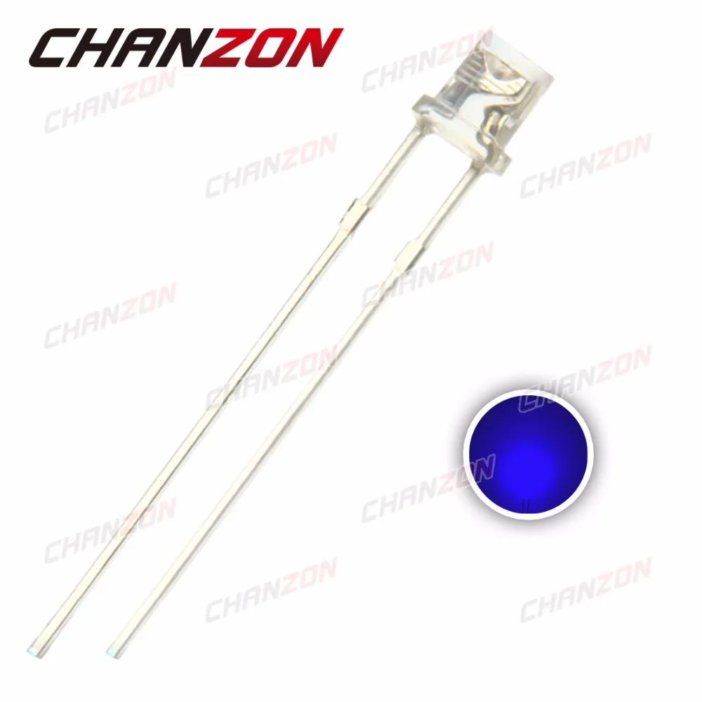 CHANZON, 100 шт., 3 мм, синий светодиодный Диод, плоский верх, прозрачный, 3 в, 20 мА, широкий угол, светодиодный светильник, светодиодная лампа, прозрачная, сквозное отверстие