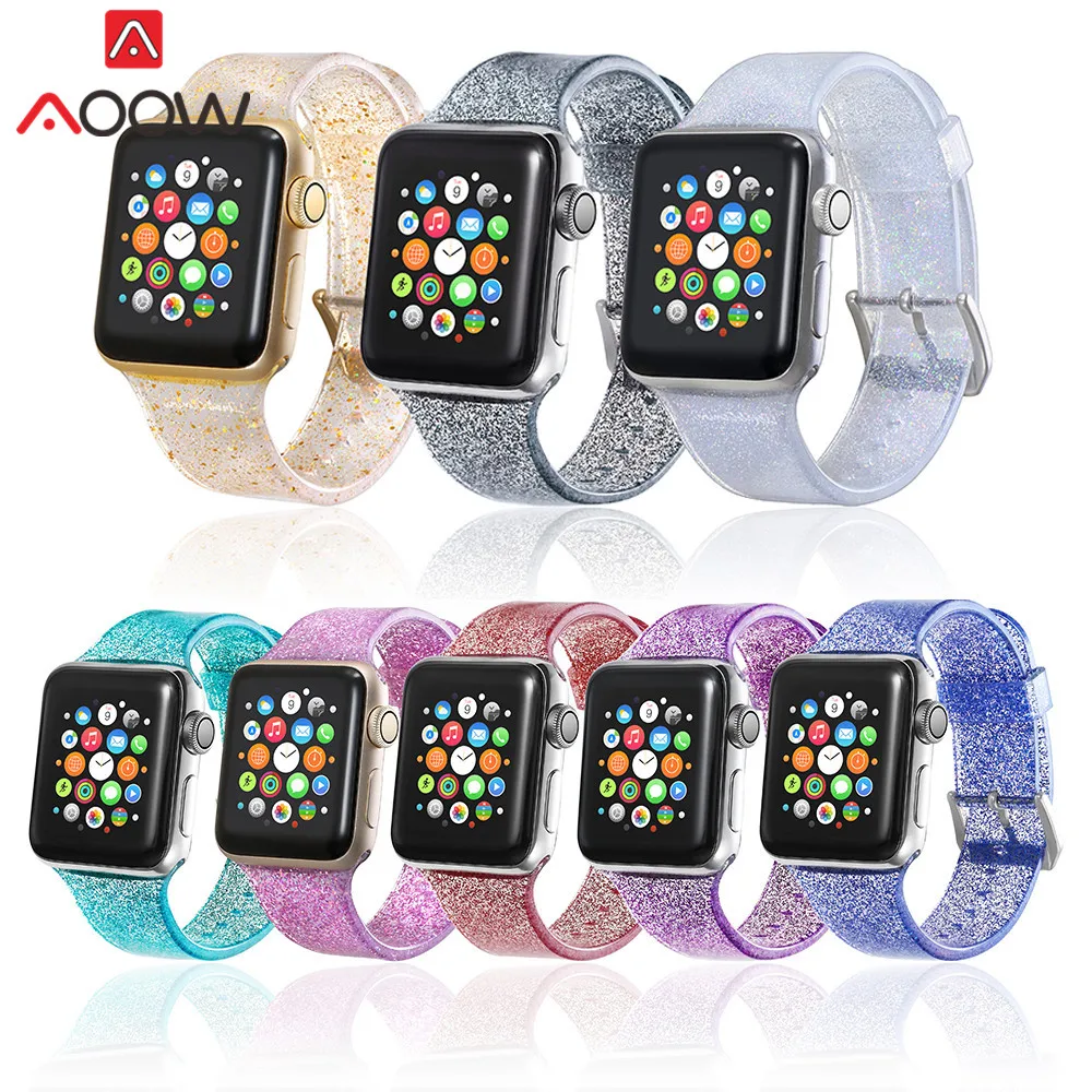 Силиконовый ремешок для часов для Apple Watch 38 мм 42 мм 40 мм 44 мм Блестящий ремешок для мужчин и женщин сменный Браслет ремешок для iwatch 1 2 3 4