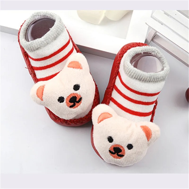 Кидаднди 12/14см Длина мягких детских туфлей Милые 3D-картинки медведя Не скользящие хлопковые носки для зимы для детей от 0 до 1 года.
