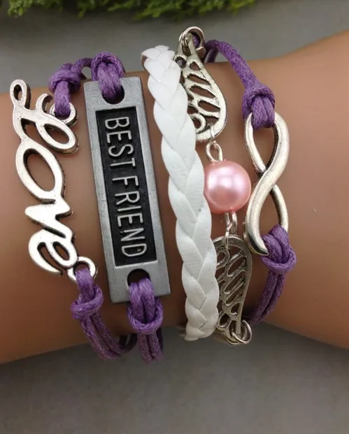 1 шт. браслет со знаком бесконечности жемчужные крылья фиолетовый кос кожаный