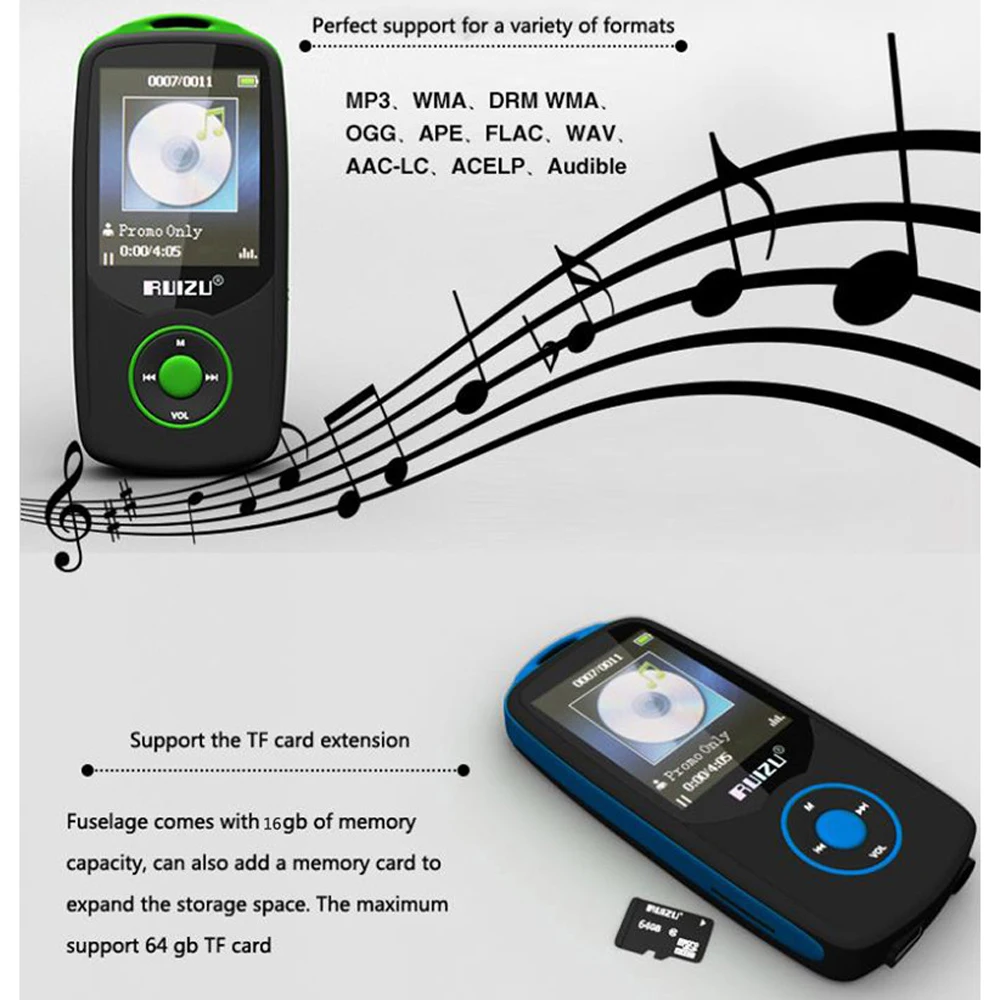 Ruizu X06 Портативный без потерь цифровой Спорт Экран Hifi аудио Mp 3 мини Музыка Mp3 плеер