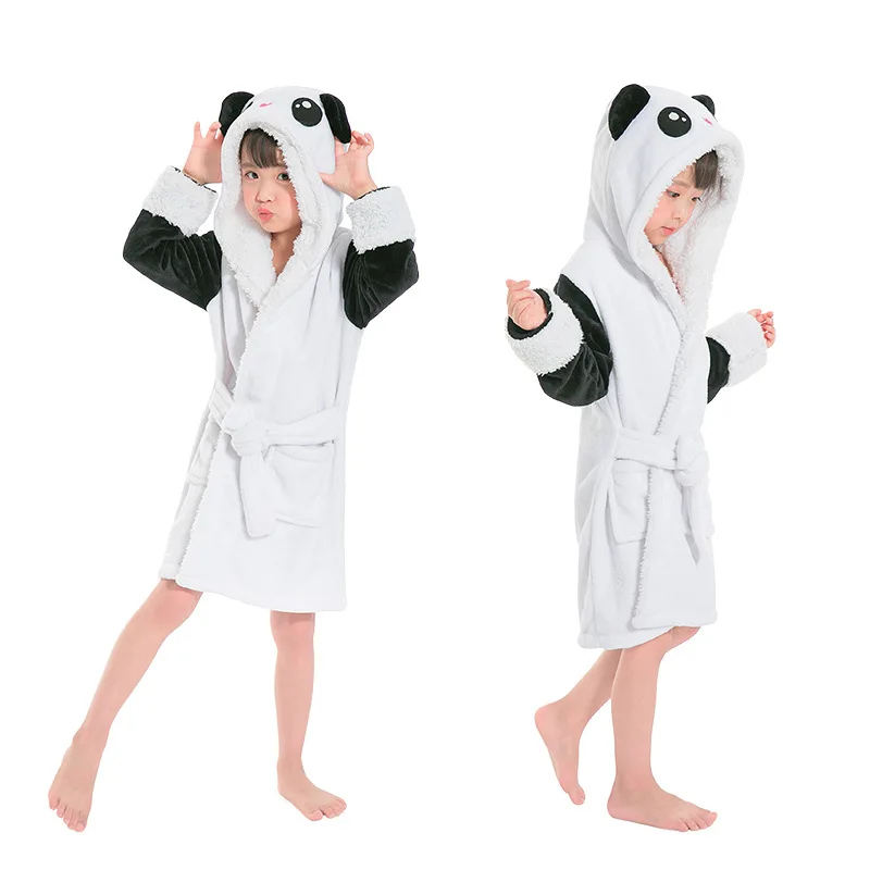 panda with fur Детские Банные халаты для девочек; Детские пижамы с капюшоном и изображением животных; пляжное полотенце для мальчиков; банный халат; Пижама с единорогом; одежда для сна для малышей; одежда для детей - Цвет: panda with fur
