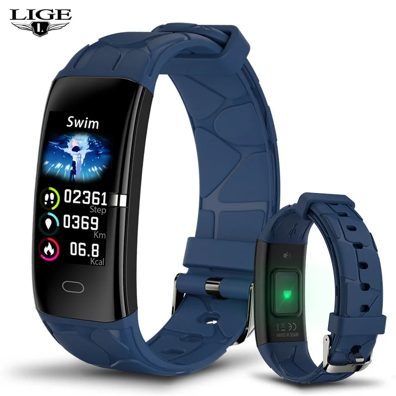 blue LIGE смарт-браслет IP68 Водонепроницаемый монитор сердечного ритма Фитнес трекер Smartwatch Для мужчин Для женщин шагомер, смарт-браслет - Цвет: blue