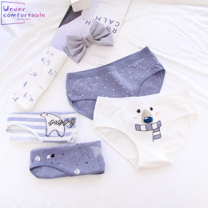 Женские трусики с рисунком белого медведя хлопковое нижнее белье для девочек