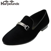 harpelunde men event shoes buckle black velvet loafers