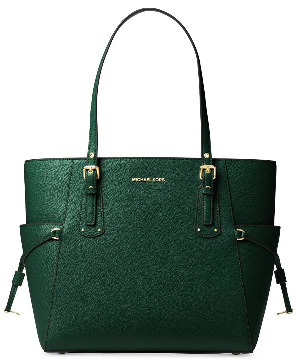Сумка-тоут из кожи с перекрестным лицевым покрытием (Racing Green/Gold) от MK | Багаж и
