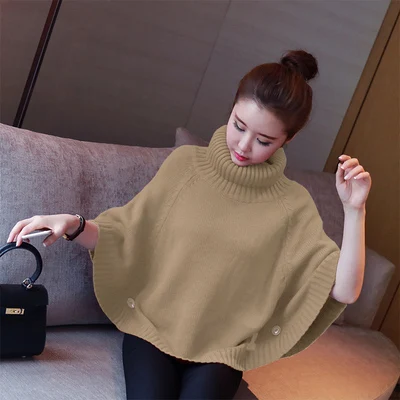 Cozimastarla New Womens Capes and Ponchoes Shawl Cape Coat Bat Sleeve Turtleneck Sweater Loose Autumn Winter Cloak Plus Size | Женская