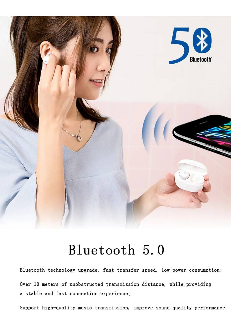 Philips SHB2505 HIFI Беспроводная гарнитура Bluetooth 5,0 интеллектуальное шумоподавление с портативной зарядной коробкой официальный тест