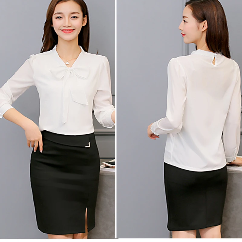 shirt Chiffon Women Blouse Business 2019 New Casual Women's brand Long Sleeved Shirts Slim Female Excellent Quality large | Женская
