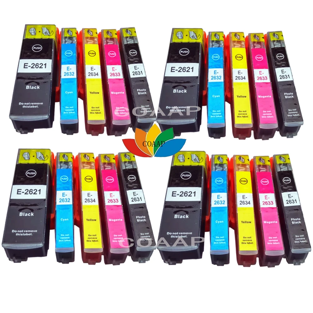 

Чернила для Epson Expression XP-700, XP710, XP-720, XP-510, XP-520, XP-600, XP-605, XP-610, XP-615, совместимые с T2621, 26 XL, 20 шт.