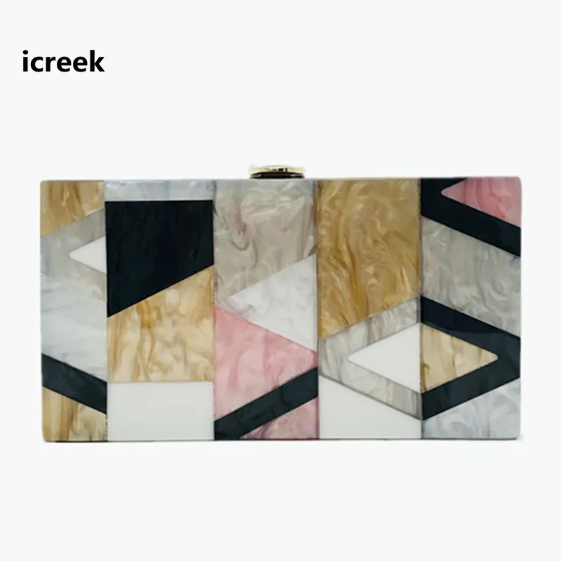Brand new lady messenger bag unqique acrylic geometric lattice patchwork handbag small patry Clutch purse mini cute evening | Багаж и