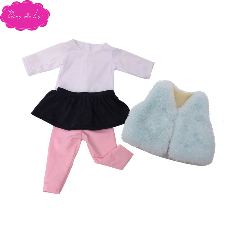 43 см детская одежда с куклами синий меховой жилет + футболка юбка платье