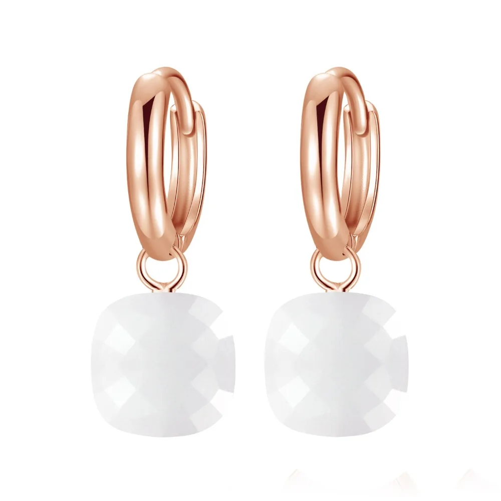

MetJakt 925 Sterling Silver and Rose Gold Color Earrings with Natural White Agate for Lady Wedding Party Occasions Fine Jewelry