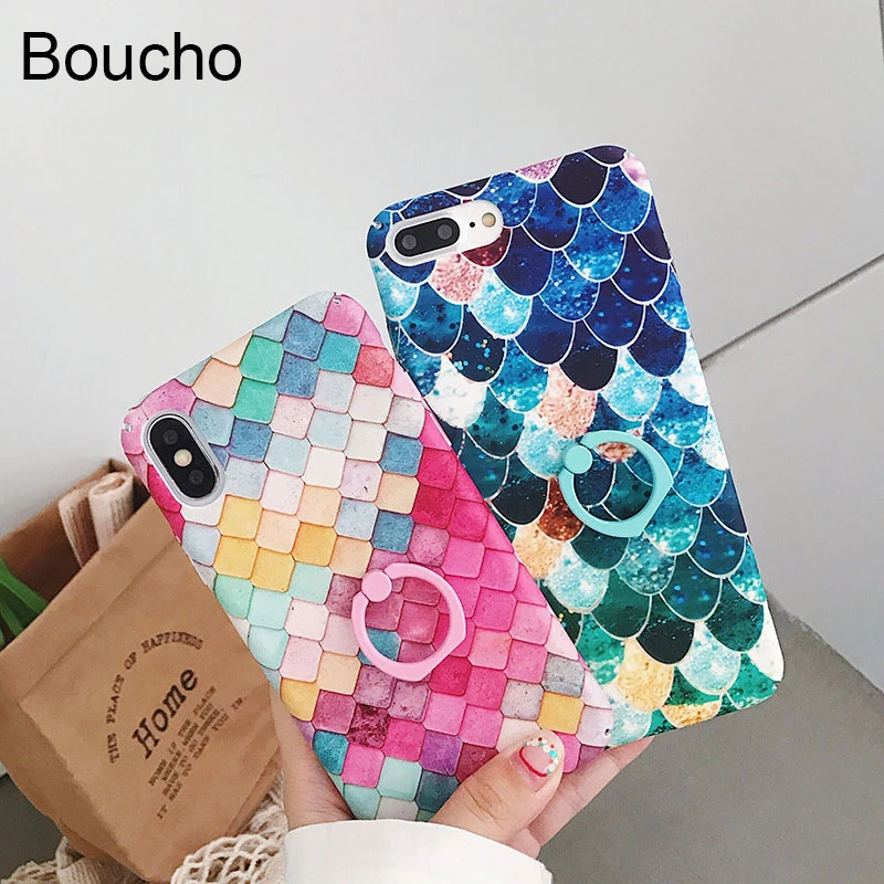 Цветной чехол Boucho с геометрическим узором и кольцом для iPhone 6 6s 7 8 Plus X XS MAX XR ретро