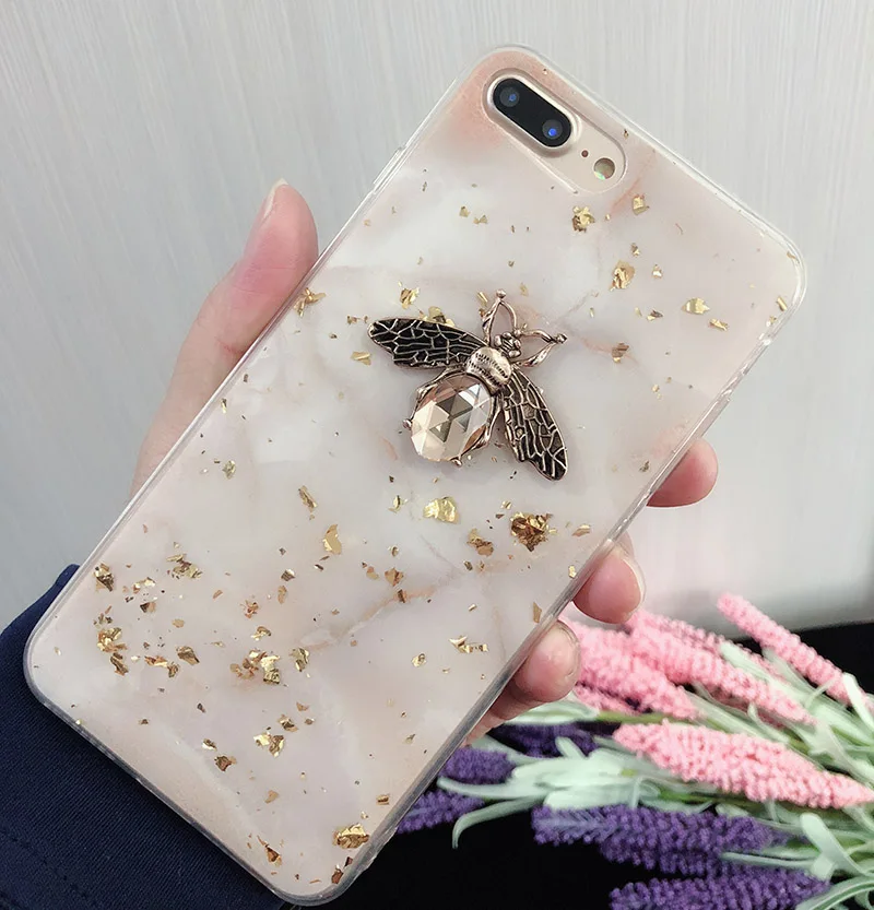 Блестящий 3D металлический чехол с Пчелой для iPhone 11 Pro X XR XS Max 7 8 6 6s Plus Мягкий чехол на P20 P30 lite Honor 10 8X9 mate 10 20 Pro
