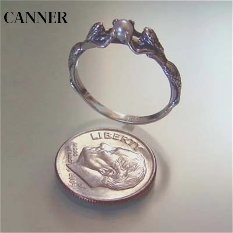 Canner, женские кольца, винтажные, две русалки, с жемчугом, Ретро стиль, кольца, свадебные, Обручальные, серебряные, ювелирные изделия, для женщин