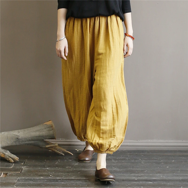 Женские брюки шаровары Johnature повседневные свободные однотонные плиссированные