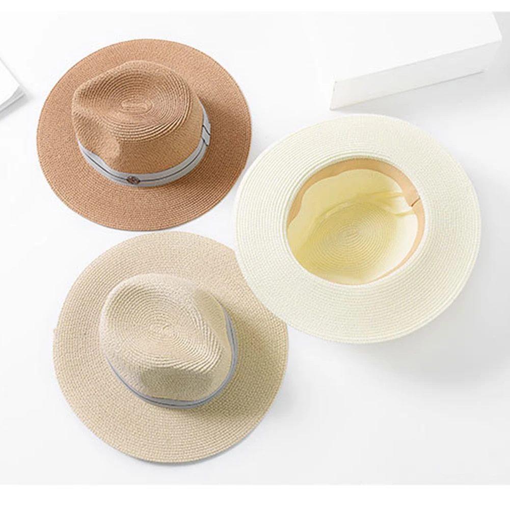 Adjustable Sun Protection Fashion Simple All-Match Outdoor Women Hats Casual Panama Straw Flat Brim Beach Jazz Cap Summer | Аксессуары