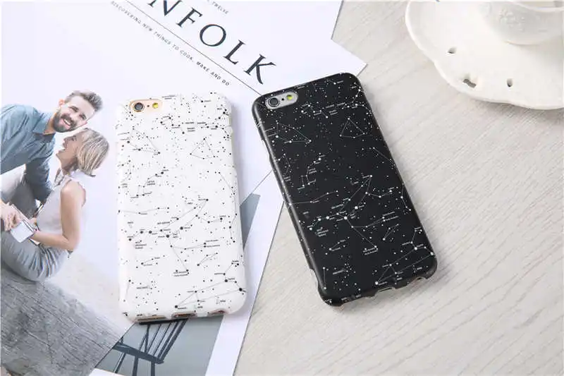 Модный мягкий чехол IMD с изображением ночного звездного неба для iphone 6s 6 plus 7 8 plus X, черный и белый созвездие, мягкая шелковая задняя крышка Fundas