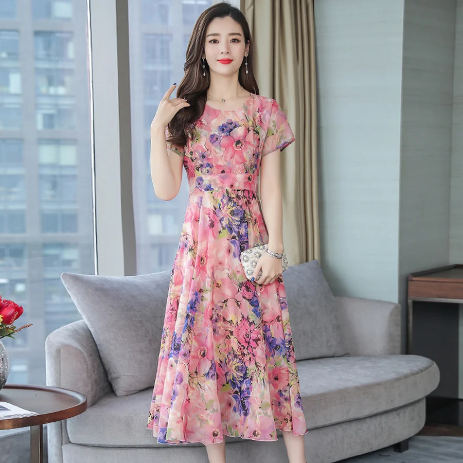 Женское шифоновое пляжное платье миди с цветочным принтом летнее винтажное