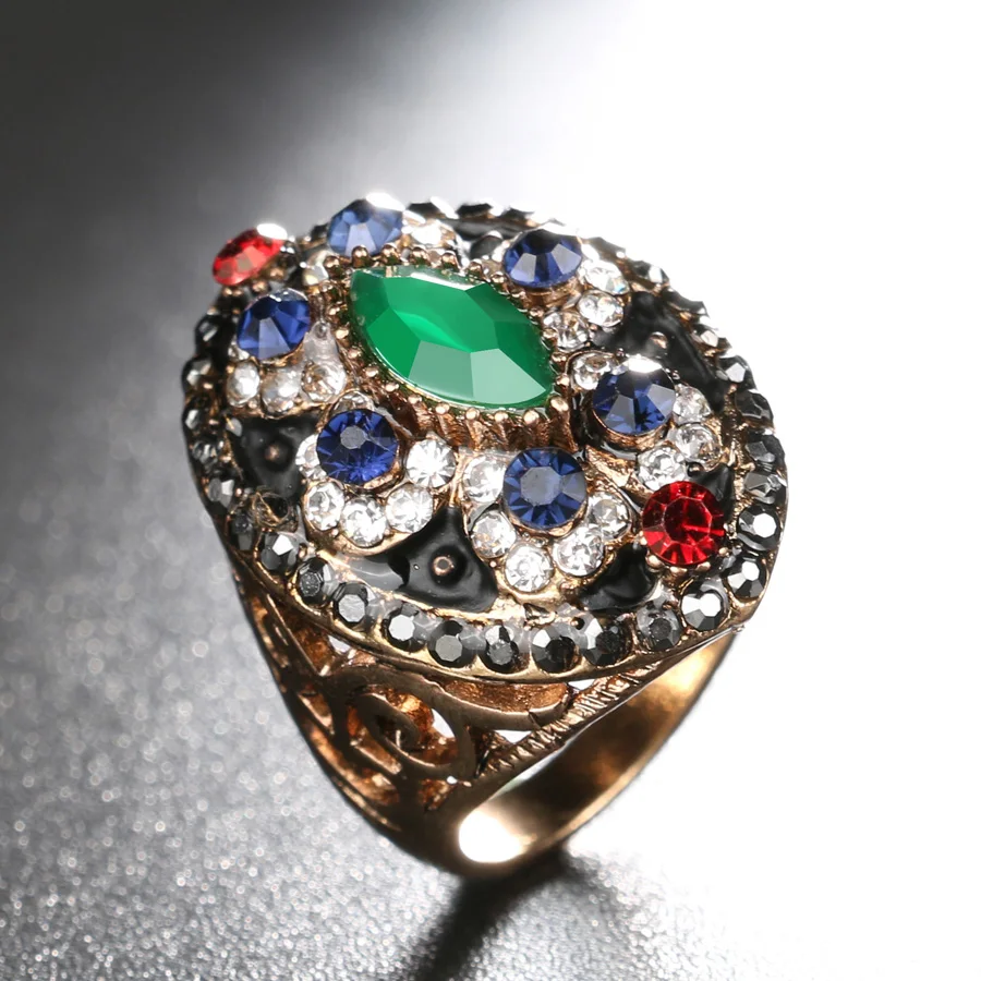 Роскошное цветное кольцо из смолы золотого цвета в античном стиле винтажные