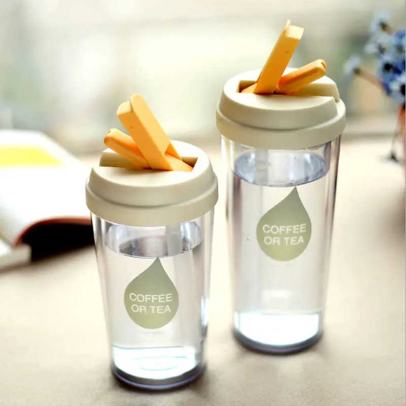 Двухслойная пластиковая соковыжималка для воды бутылка кофе кружки с соломинкой