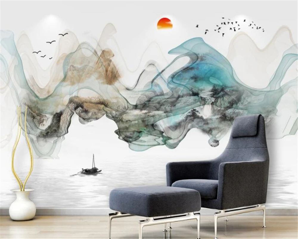 

New Silk Material Abstract Ink 3d wallpaper Landscape Art Oil Painting Background Decorative Painting 3d wallpaper Beibehang