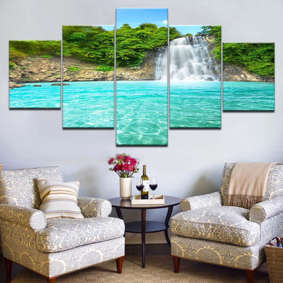 

Art Painting Modular HD Printed Canvas Poster Frame 5 Panel Nature Waterfall landscape Home Decor Living Room Wall Pictures