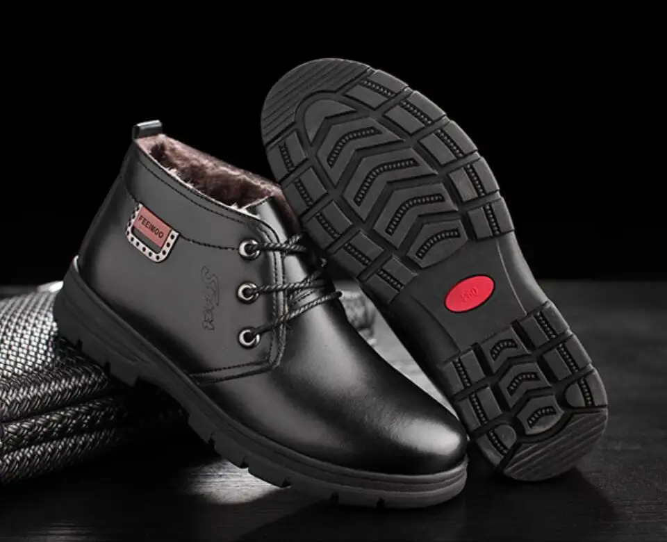 Botas hombre; ботинки «Челси»; Мужская зимняя защитная обувь; черные кожаные ботинки; Мужская обувь; теплые плюшевые зимние ботинки на меху для мужчин
