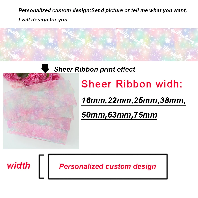 

Customize Organza 10 sizes width heat transfer printed sheer ribbon custom design pattern wedding accessories 100 yards