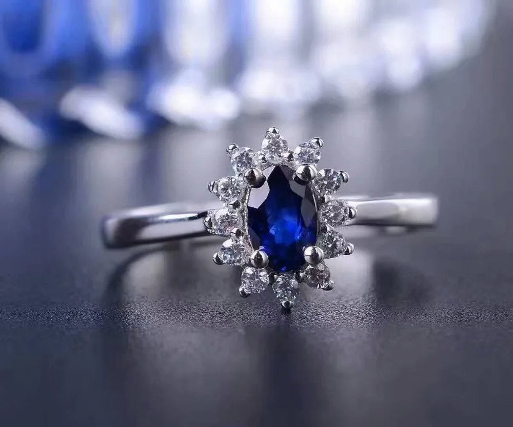 

Natural dark blue sapphire gem Ring Natural gemstone Ring 925 sterling silver trendy Diana round women anniversary gift Jewelry