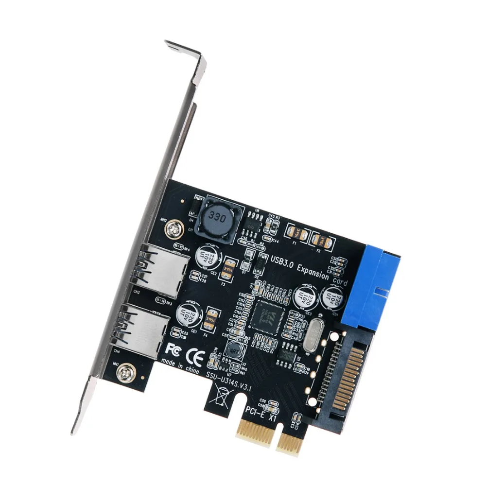 Внешнее 2 Порты USB 3 0 + внутренний 19 контактный разъем PCI Express x1 карты контроллера 100
