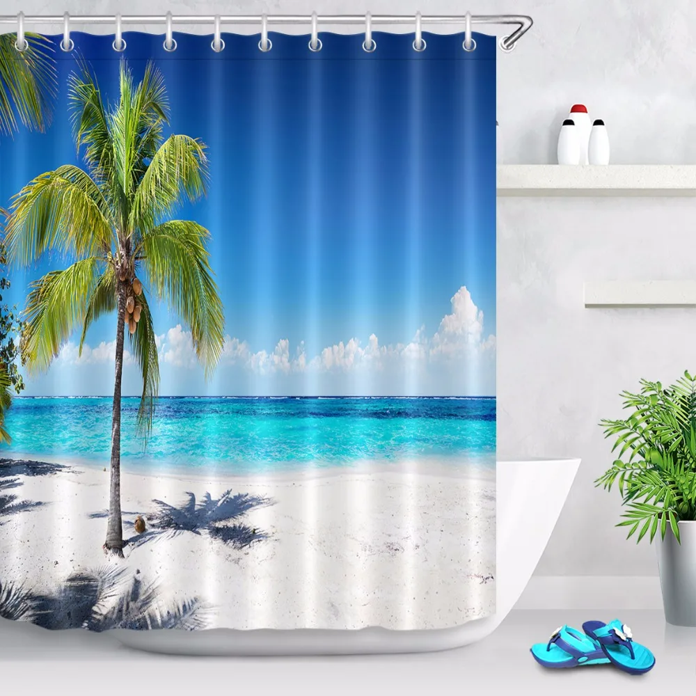 

Tropical Palm Coconut Tree Shower Curtain Nature Scenery Bathroom Waterproof Mildew Resistant Polyester Fabric for Bathtub Decor