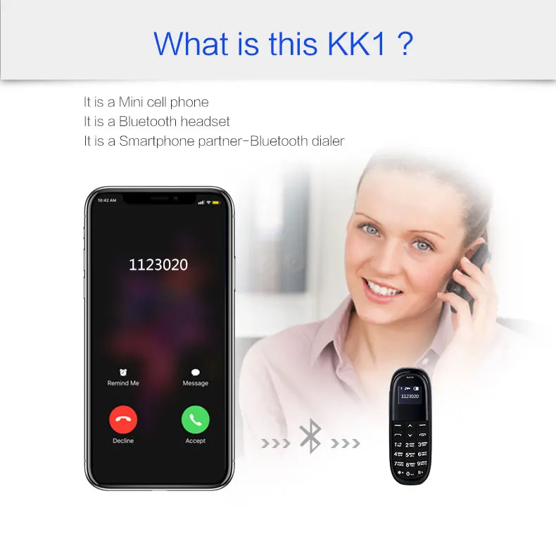 AEKU KK1 Мини Сотовые телефоны беспроводные наушники bluebooth handsfree Bluetooth Dialer Magic Voice изменить детский мобильный телефон